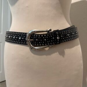 Silver Studded Black Leather Belt